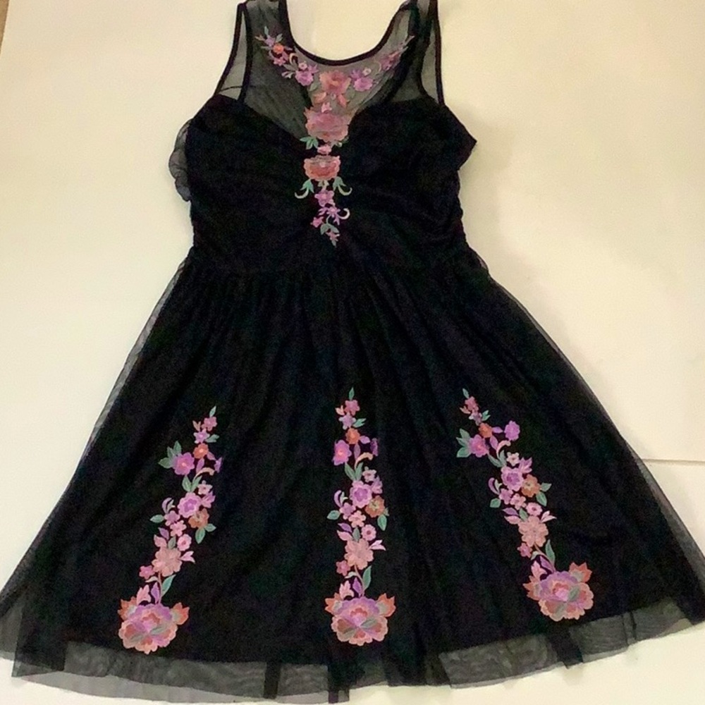 Express Fairy Goth Black Baby Doll Floral/ Mesh Dress Whimsigoth Victorian Retro